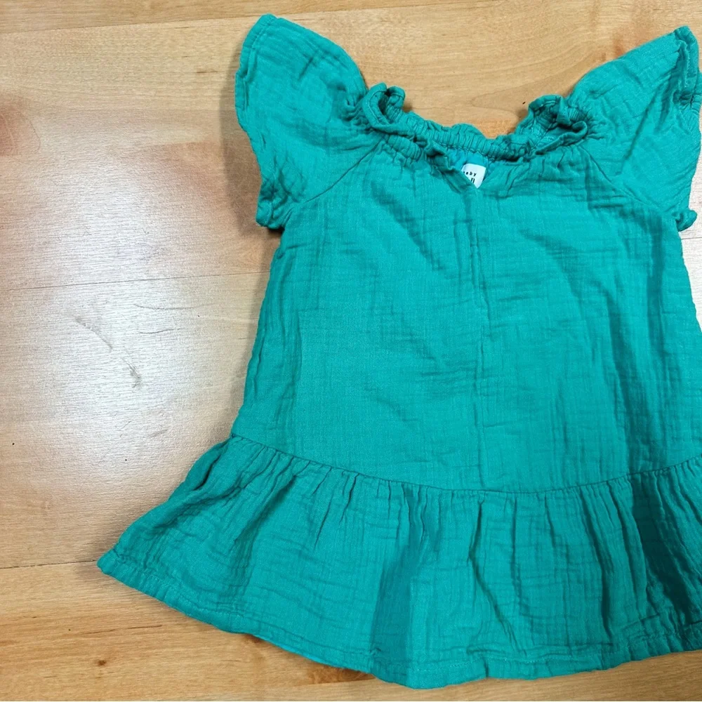 Baby Gap Teal Short Sleeve V-Neck Crinkle Gauze Tiered Dress Size 12-18M